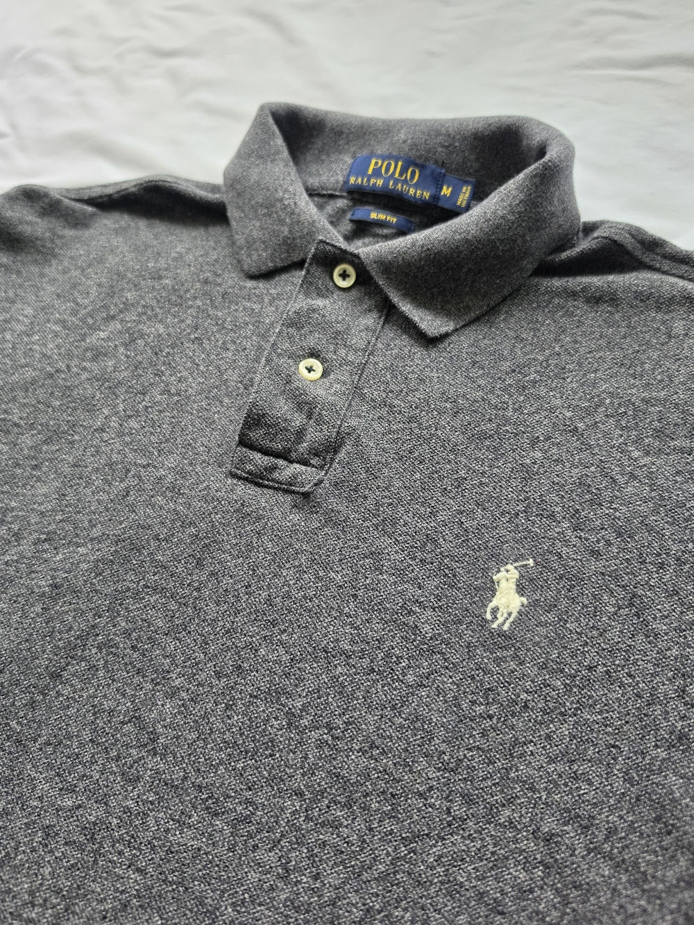 Polo Ralph Lauren Mens M Slim Fit Long Sleeve Polo Shirt Gray